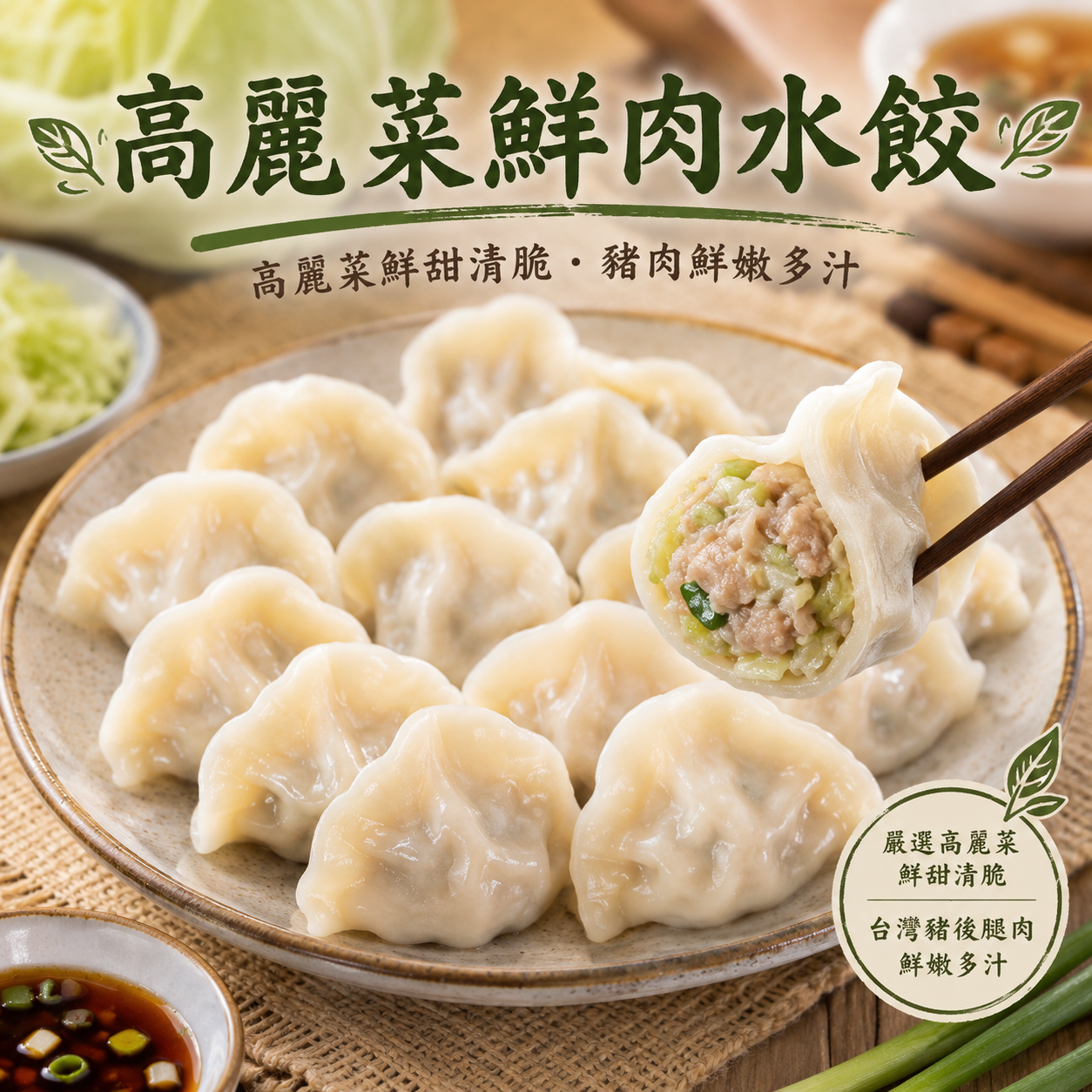 高麗菜鮮肉水餃100顆（1700g/包）10盒/箱