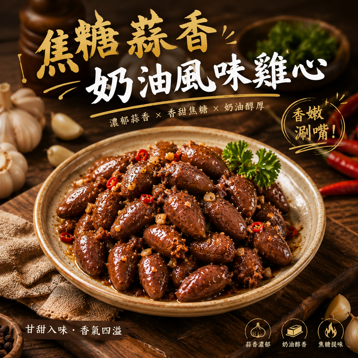 焦糖蒜香奶油風味雞心500g/包 36包/箱