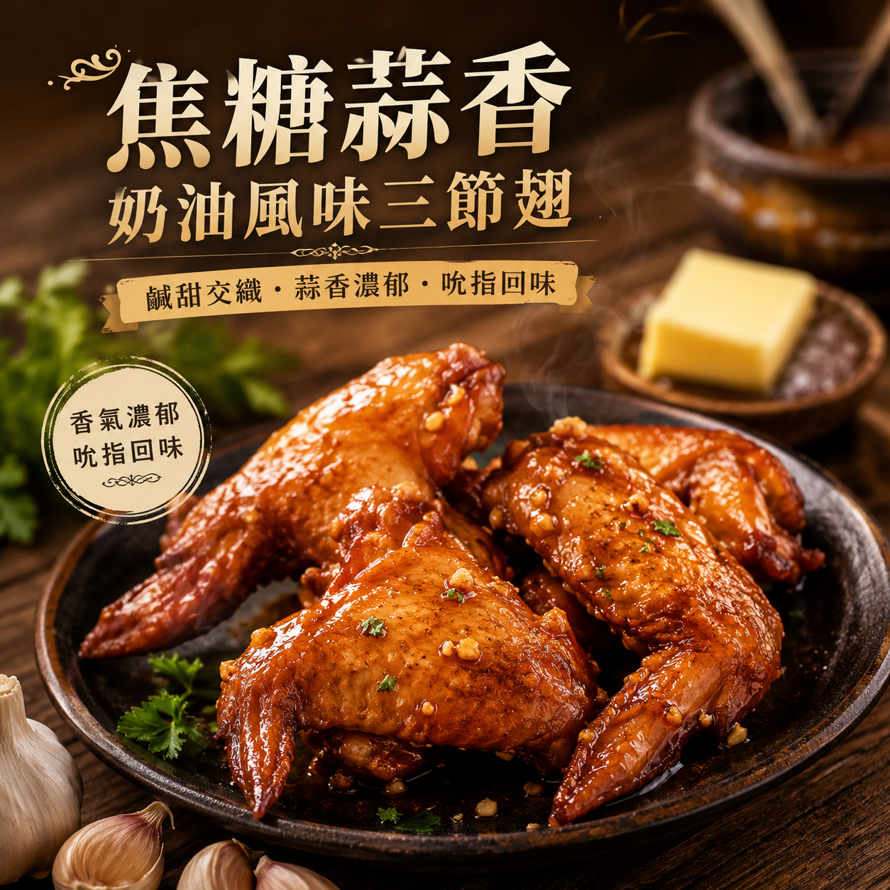焦糖蒜香奶油風味三節翅550g/包 36包/箱