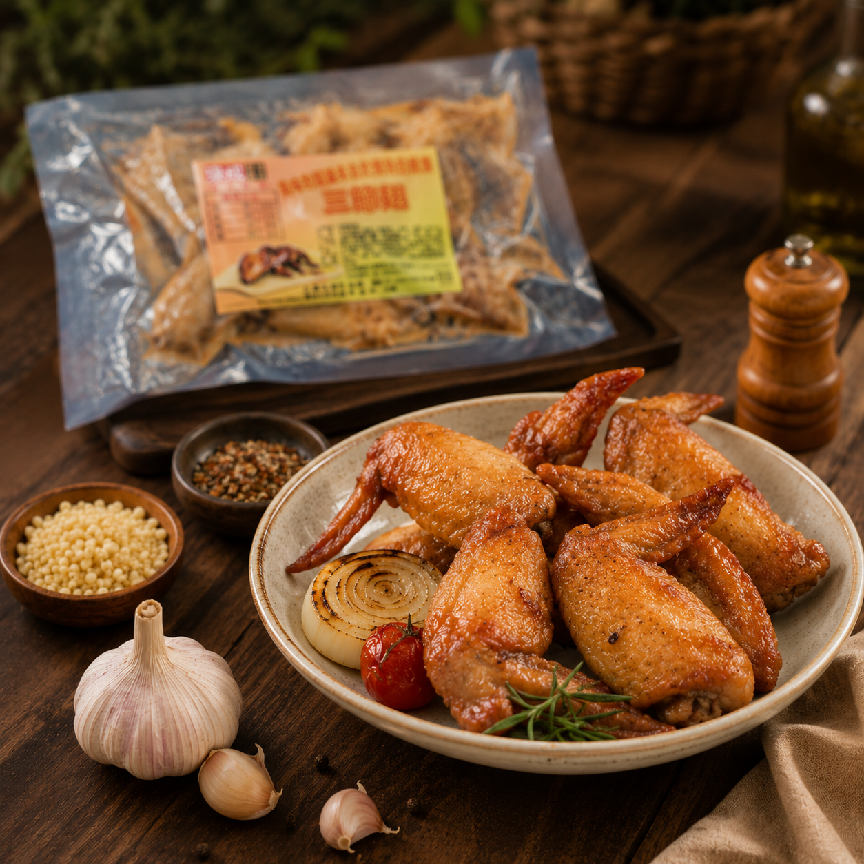 焦糖蒜香奶油風味三節翅550g/包 36包/箱 圖片 3