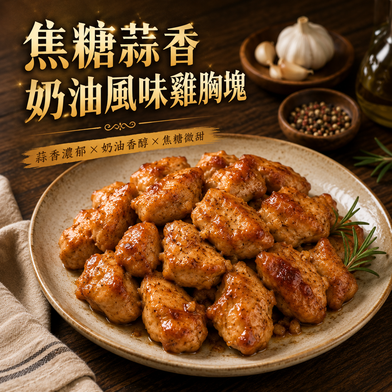 焦糖蒜香奶油風味雞胸塊500g/包36包/箱